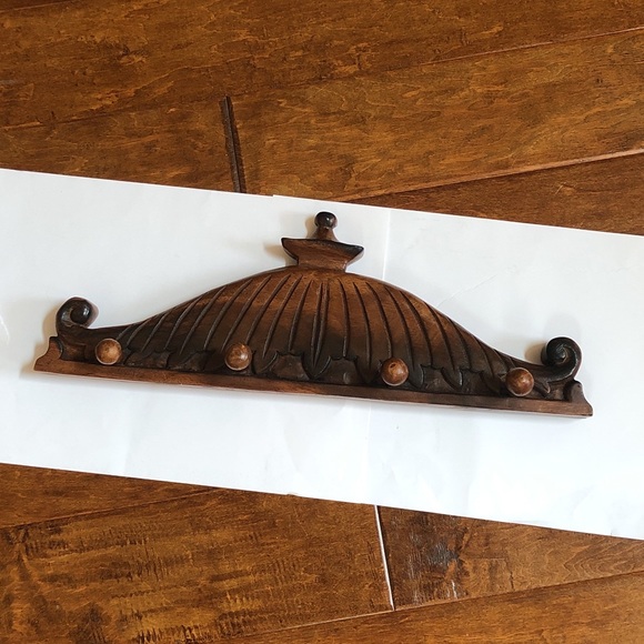 Hand Carved Wood Thailand Thai Coat Clothes Hooks Hanger Hall Tree Entry Foyer - Picture 2 of 8
